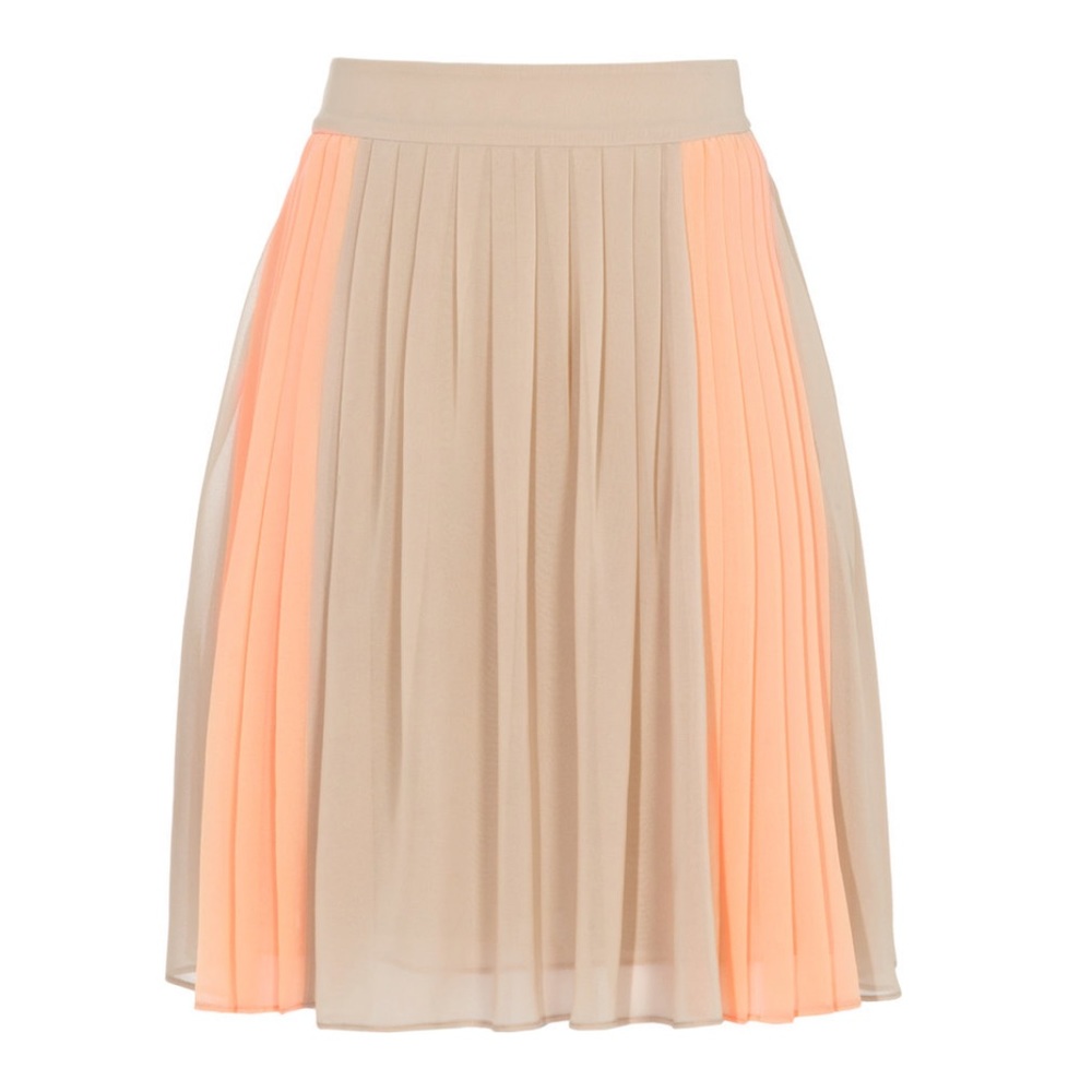 REISS | Devon | chiffon pleated skirt beige with peach panels | sz 6